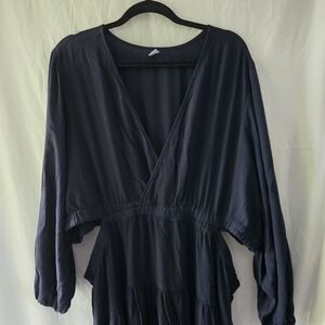 Old Navy Womens Midi Dress Size 4X Blue Long Balloon Sleeve Side Cutouts Flowy